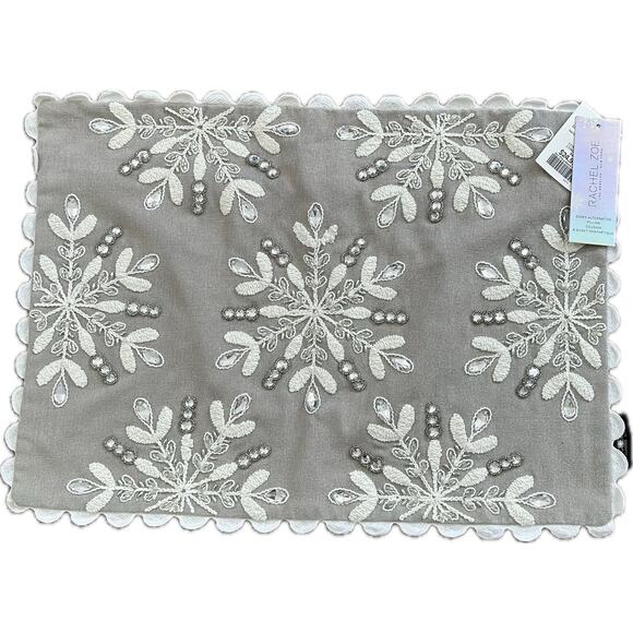 Rachel Zoe Snowflake Winter Pillow Sham with Beading 20” X 14” - Picture 1 of 4